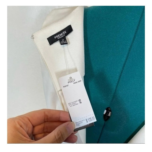 Premise Pearl Ivory Side Pleated Cady Sheath Dress NWT - Picture 6 of 9